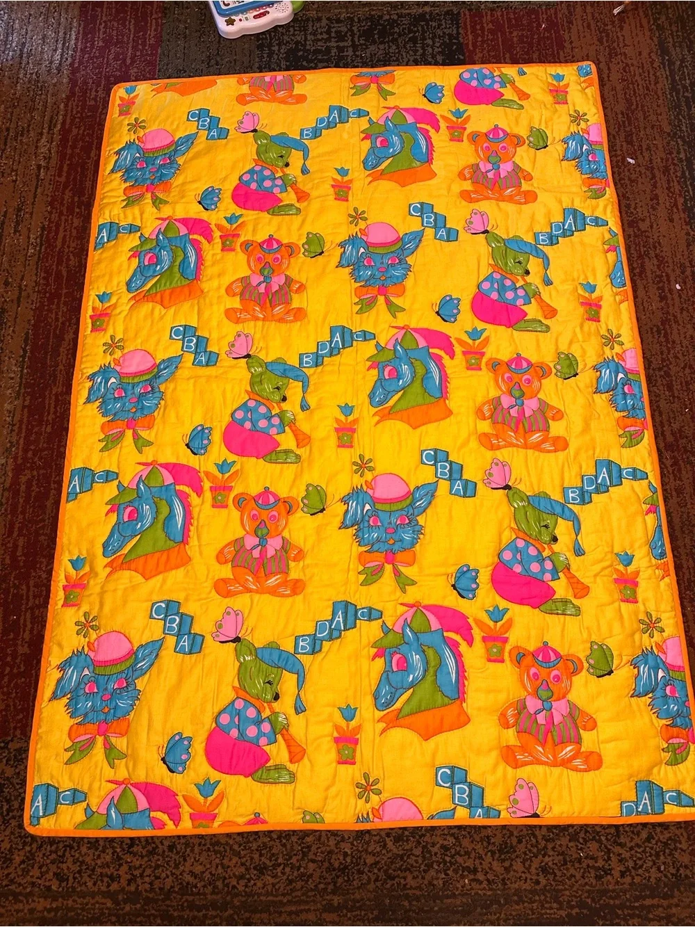 Vibrant Yellow Kids Quilted Bedding Throw